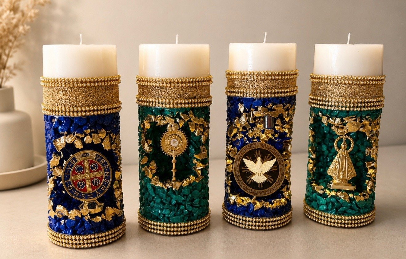 Velas oratórias artesanais com luz de LED decorativas
